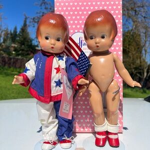 Effanbee Red Hair Kewpie-Style Doll in Red, White & Blue Outfit